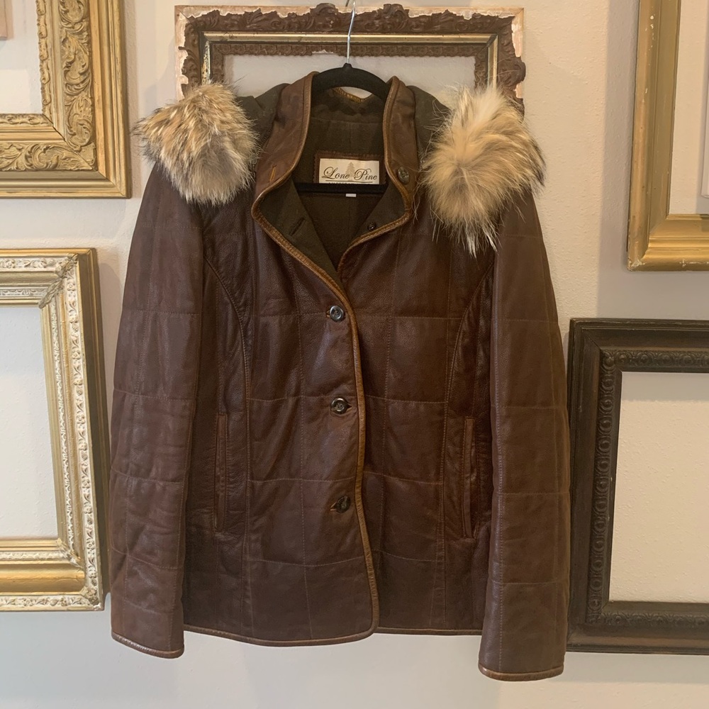 Brown Leather Jacket Detachable Fur Lined Hood
